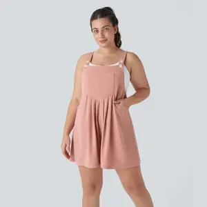 Halara Adjustable Strap Button Multiple Pockets Plicated Waffle Casual Plus Size Overalls#TikTokShopBacktoSchool