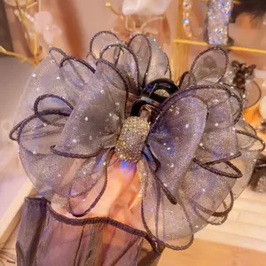 Women's High-End Western-Style Large Mesh Hairpin - Double-Sided Rhinestone Flower Beaded Bling Hair Clip, Fashion Hairclips Accessories
