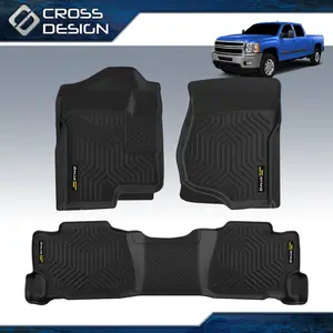 CROSSDESIGN TPE Floor Mats Fit For 07-13 Chevrolet Silverado/GMC Sierra 1500 2500HD 3500HD Crew Cab Waterproof Liners