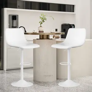 Adjustable Swivel Bar Stools Set of 2,Counter Height Bar Stools with Back,300 LBS PU Leather Bar Stool for Kitchen Island,Upholstered Pub Stools with Footrest,Armless Dining Chairs for Ba