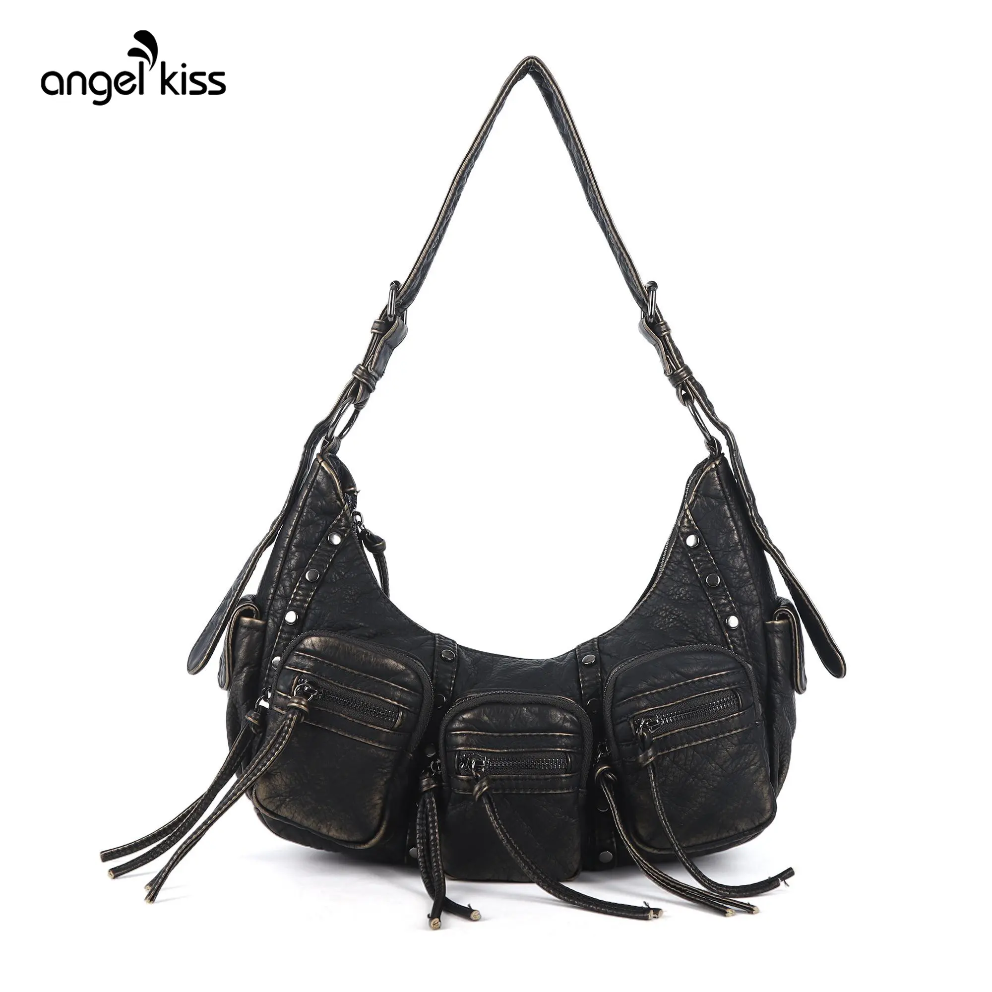 Angel Kiss Hobo Bags Purse for Women Y2K Shoulder Bag Multi Pockets Designer Satchel Studded Handbags with Strap, Hobo Crossbody Bags, Pu Tote Satchel summerwins