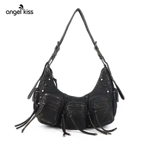 Angel Kiss Hobo Bags Purse for Women Y2K Shoulder Bag Multi Pockets Designer Satchel Studded Handbags with Strap
