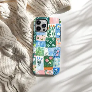 Patchwork Quilt Tile Grandma Chic Aesthetic Floral Boho Cute Spring Trendy Phone Case Top Trendy Phone Cases Phone Cover Hard Case Tough 2-piece Phone Case
