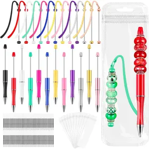 56 count DIY Beadable Pens and Beadable Bookmarks Sets Metal Beadable Bookmarks Black Ink Beadable Pens with Refills Pen Packaging Bags Reading Gift for Easter  to  Students Teachers