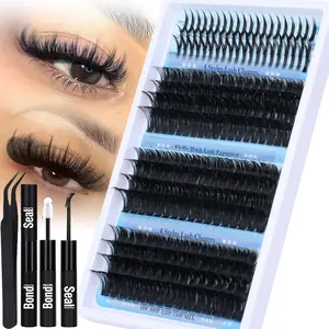 284 Cluster Eyelashes with Tips, D Curl Fluffy Lush Volume, 0.05mm Thickness, Mixed Lengths, DIY Individual Lashes for Festival Makeup, Cosmetic Eyelashes, Fluffy Eyelash Clusters