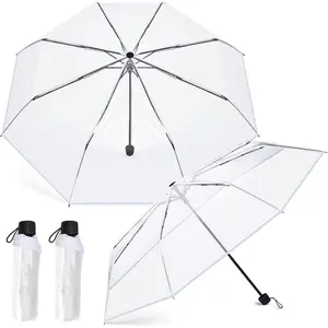 2 Pcs Clear Umbrella Transparent Portable Umbrella Compact Foldable Umbrella Manual Open Close Folding Umbrellas for Wedding Travel, Dating