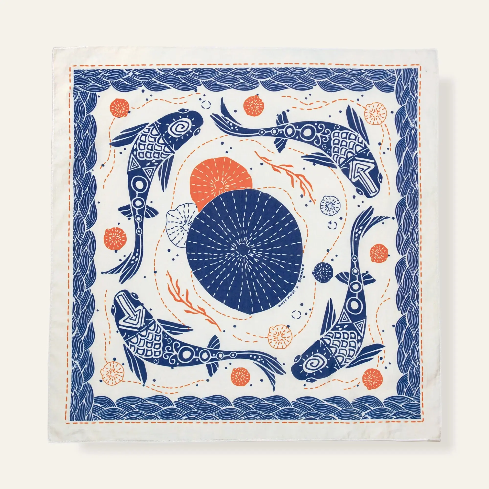 Koi Bandana, White Neck Scarf Head Scarves