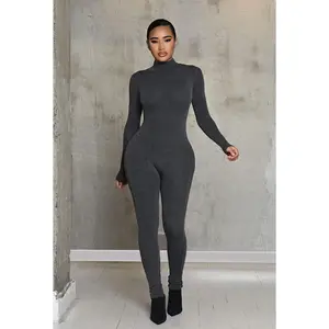 Matte Basix Sculpt Turtle Neck Jumpsuit - Charcoal