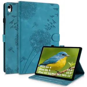 ipad air 4th/5th generation case(10.9"), Compatible with iPad Air 11 inch Case(M2/M3/M5, 11"), Dandelion Cover with Kickstand for Pencil Holder,  Closure and  Cutouts Leather Cover Blue