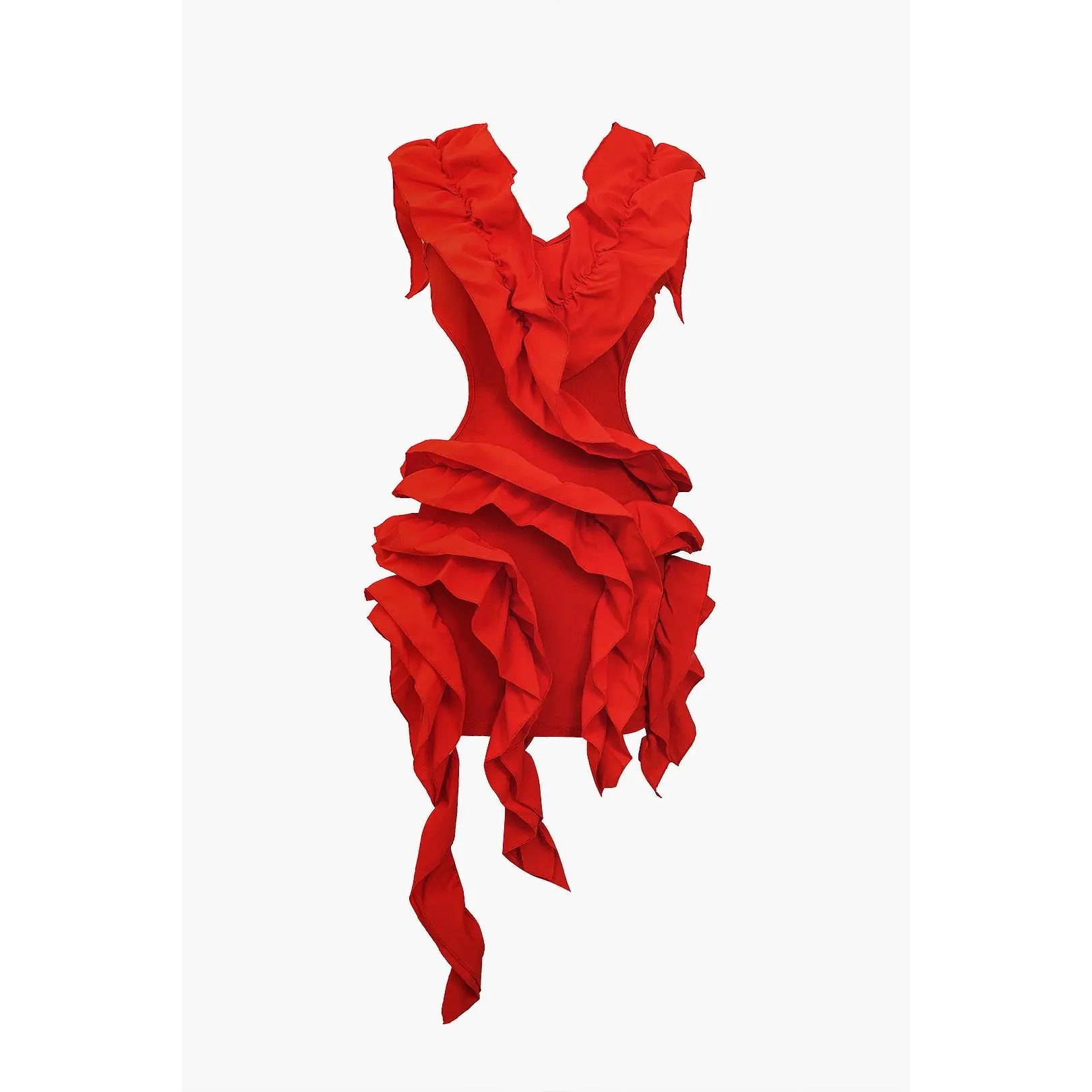 Solid Backless Ruffle Midi Dress