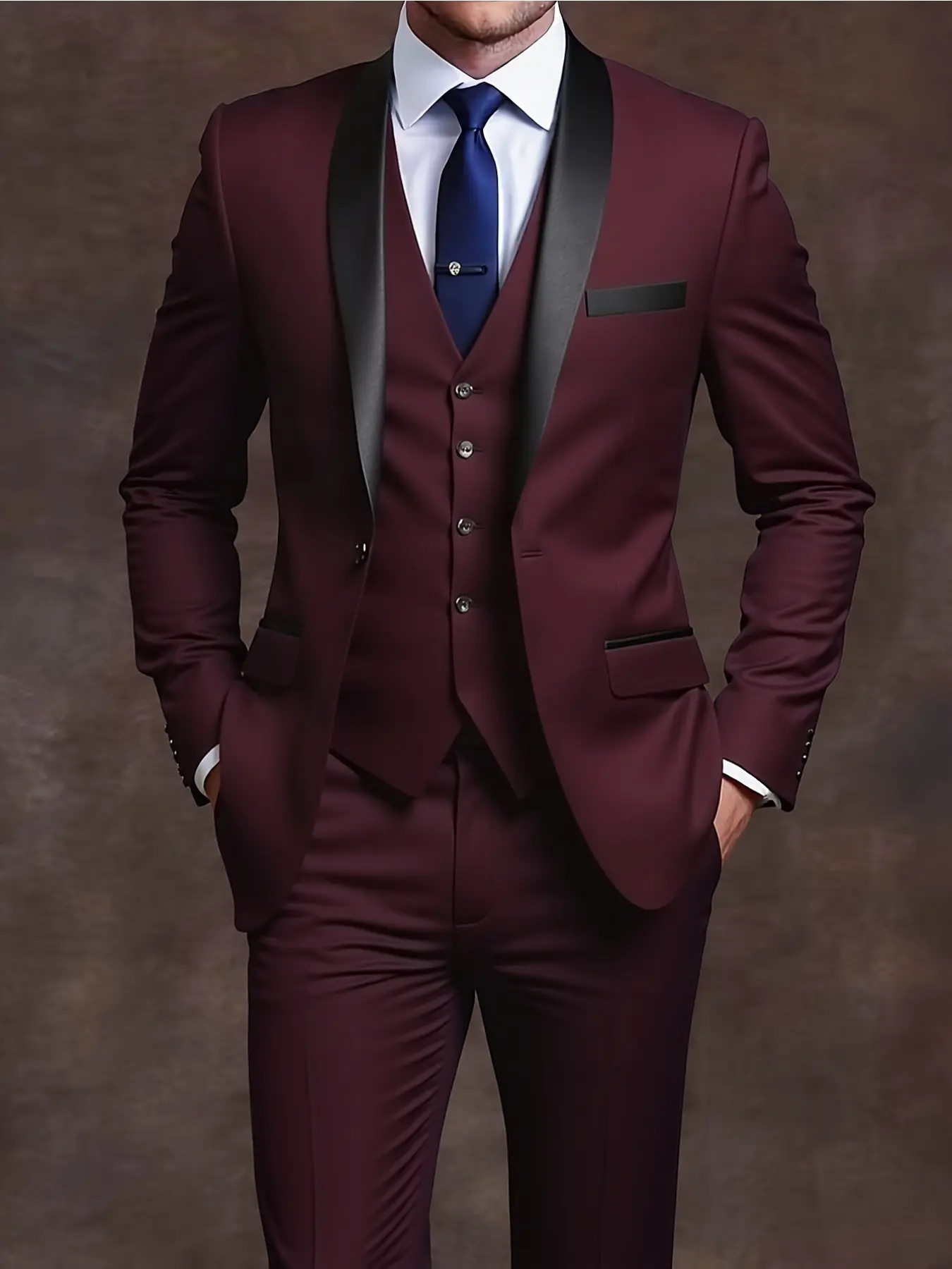 Men's 3pcs Suit- Slim Fit Tuxedo Set for Weddings& Formal Occasions, Black Suit with White Collared Long Sleeve Shirt& Pants, Perfect for Office Meetings and Events, Formal Attire, Menswear