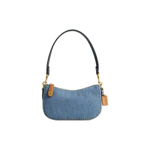 COACH Swinger 20 Top-Zip Crossbody Bag for Women, Denim Style in Indigo Blue