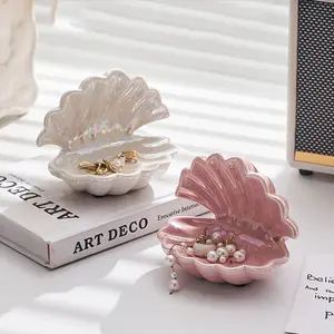 1pc Ceramic Shell Trinket Dishes Ornament, Decorative Art Style, Key/Jewelry Holder for Vanity, Home Room Decor, Thoughtful Gift for Mother/Friends On Thanksgiving - Wedding Gift White