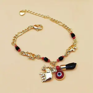 Wrist Jewelry for Daily Matching, Handmade One Piece Evil Eye Elephant Bracelet With Plated Surface In 7.5 Inch Size, Protective Style Wristband for Unisex Daily And Casual Wear