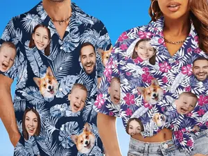 Custom Hawaiian Shirt with Face – Personalized Bachelor Party Shirt, Couples Hawaiian Shirt