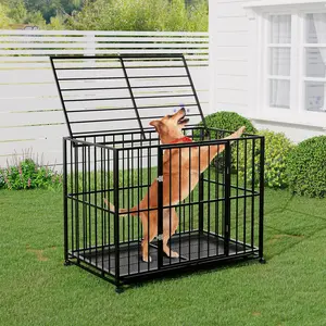 Garvee Heavy Duty Stainless Steel Dog Crate - Indestructible & Escape-Proof Kennel for High Anxiety Large Dogs | Chew-Resistant Square Tube Metal Pet Cage | Stackable Design with Locking Wheels & Removable Tray | Easy to Clean Indoor Dog House