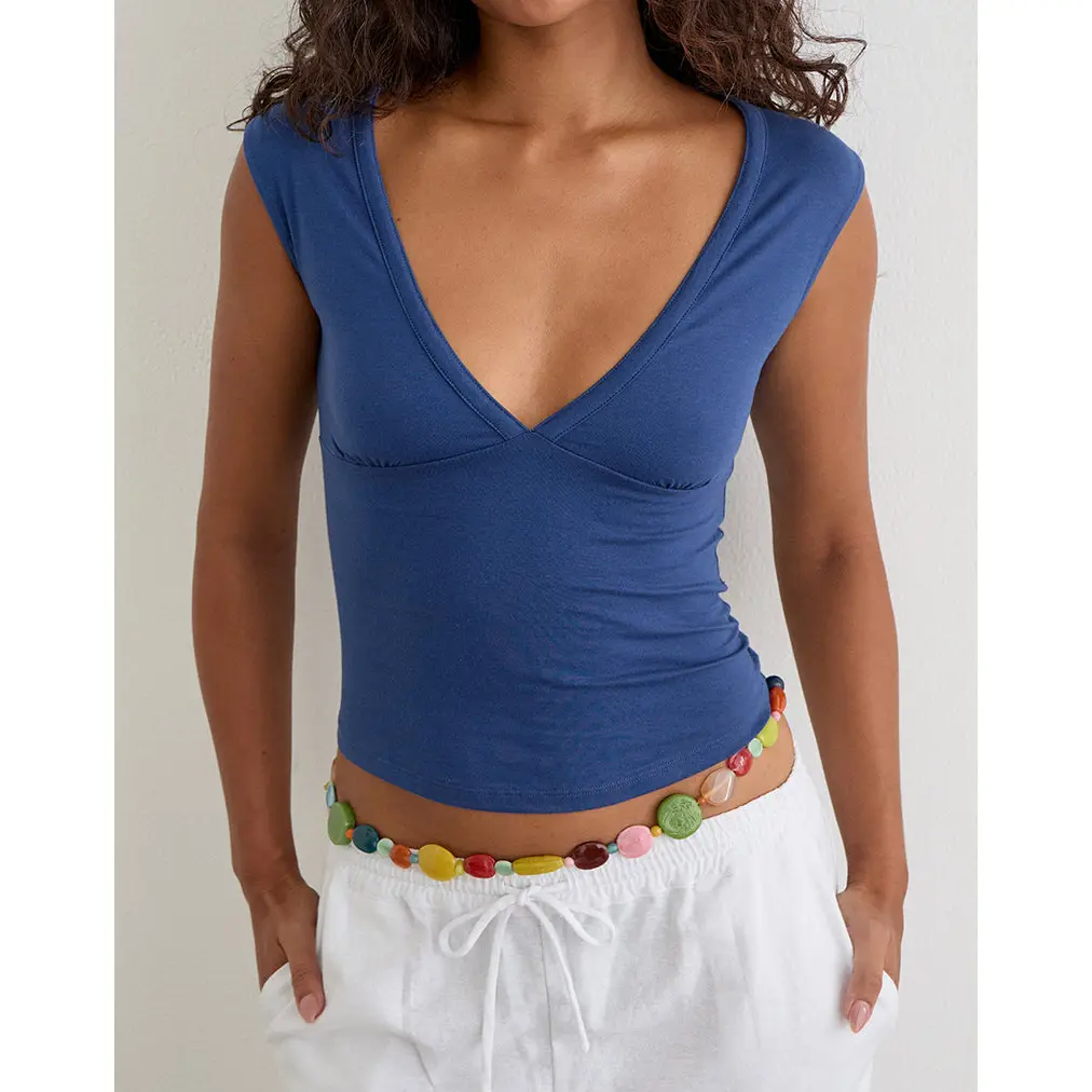 Emberly Plunge Top in Dazzling Blue