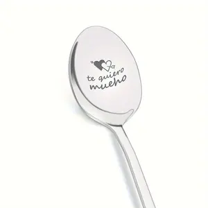 Stainless Steel Spoon, 1 Count Letter Pattern Coffee Spoon, Ice Cream Spoon, Yogurt Spoon, Gift Spoon for Mom, Birthday Gift, Home Kitchen Coffee Shop