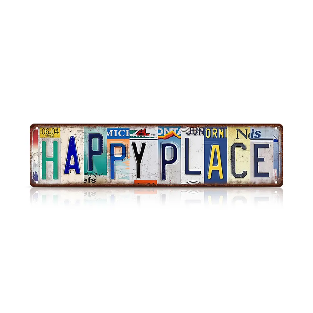 Palette&Wall “Happy Place” Wall Decor Metal Sign 16×4 Inch | License Plate Style Farmhouse Wall Art Plaque | Unique Gift for Mom, Friends & Family | summervibes
