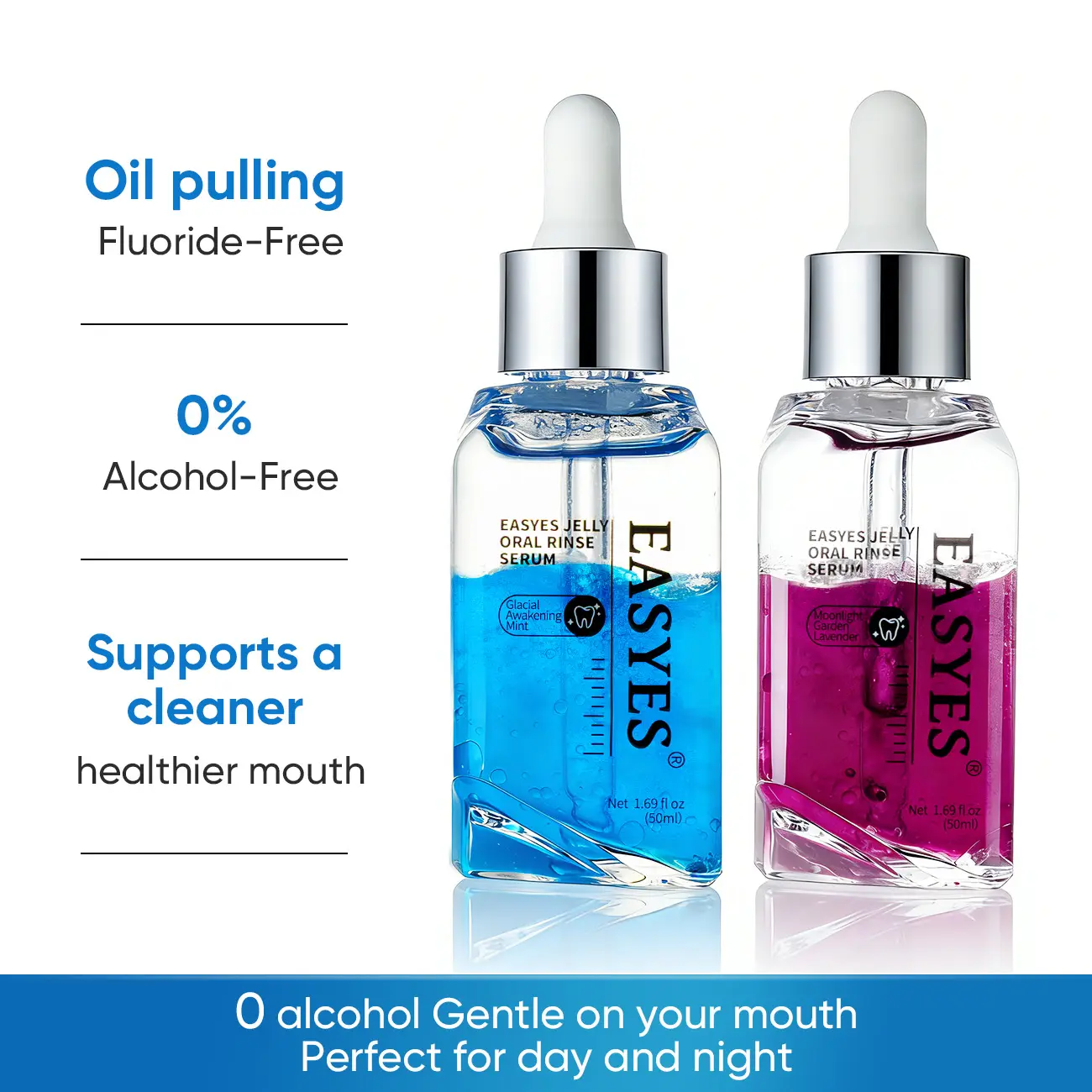 【Easyes】 Mouthwash Set – Blue Day & Pink Night Mouthwash for Adults Mint Mouthwash Fresh Breath Mouthwash Fluoride Free Mouthwash Sleek Design Daily Social Essential On-the-Go Fresh 50ml
