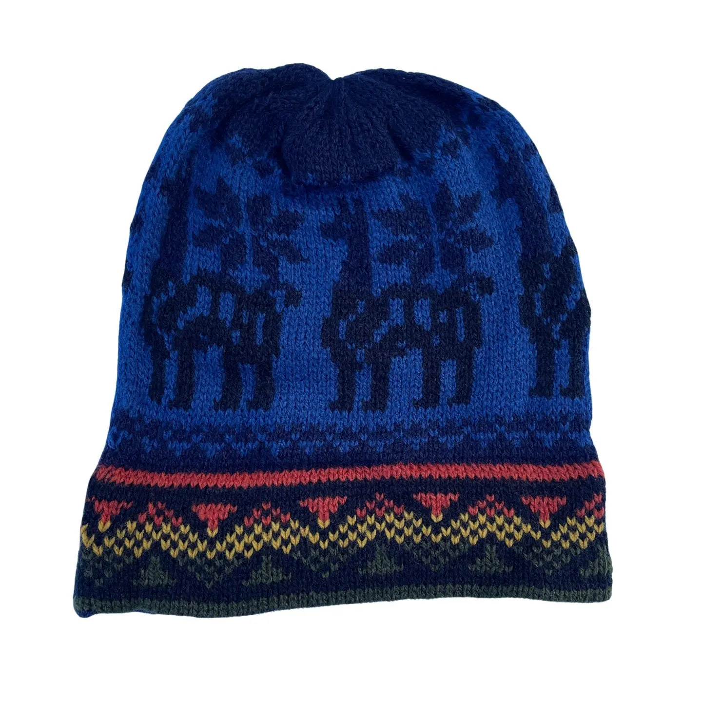 Navy Neon Blue Llama Knitted Alpaca Beanie Hat - One Size, Soft Chemo Headwear, Warm & Cozy, Hand-Knitted Alpaca, Colorful Unisex Cap