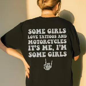 Girls Love Tattoos Motorcycles Graphic Tee Shirt for Women, biker shirt, motorcycle, bike week, punk, biker, tattooed, badass, oversized