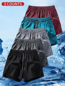 Men's Solid Color Zipper Pocket Beach Shorts, Breathable Quick Drying Swim Shorts, Casual Comfy Swimwear Bottoms for Summer