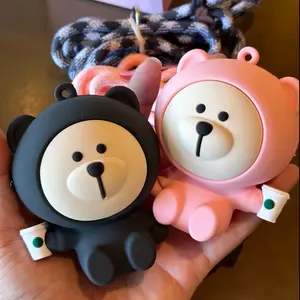 Starbucks Bear Airpods Coin Purse with Keychain - Cute Plush Design for Easy Storage