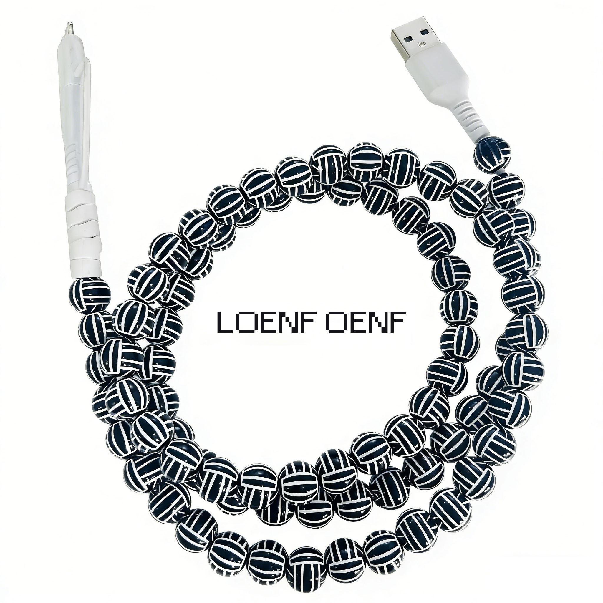 [LOENF OENF] Bling Pearl Beaded Charger Cord, Fashion Glitter Cable for Lightning & USB-C Devices, Universal for iPhone & Android
