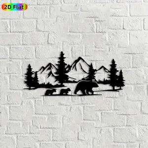 1pc Bear Family Metal Wall Art,Bear Family Statue Mural, Ideal Gift for New Year, Easter, Nature Decor Enthusiasts, Weather-Resistant Metal Wall Decor Wall Sculptures, Perfect for Living Room Wall & Garden Fence, Stunning Outdoor & Indoor Decor
