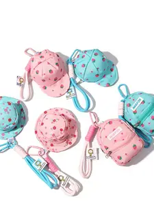 Mini Backpack Keychain Bag, Cute Strawberry Print, Adjustable Key Ring, Coin Purse, Earphone Storage, Durable Shoulder Bag for Teens