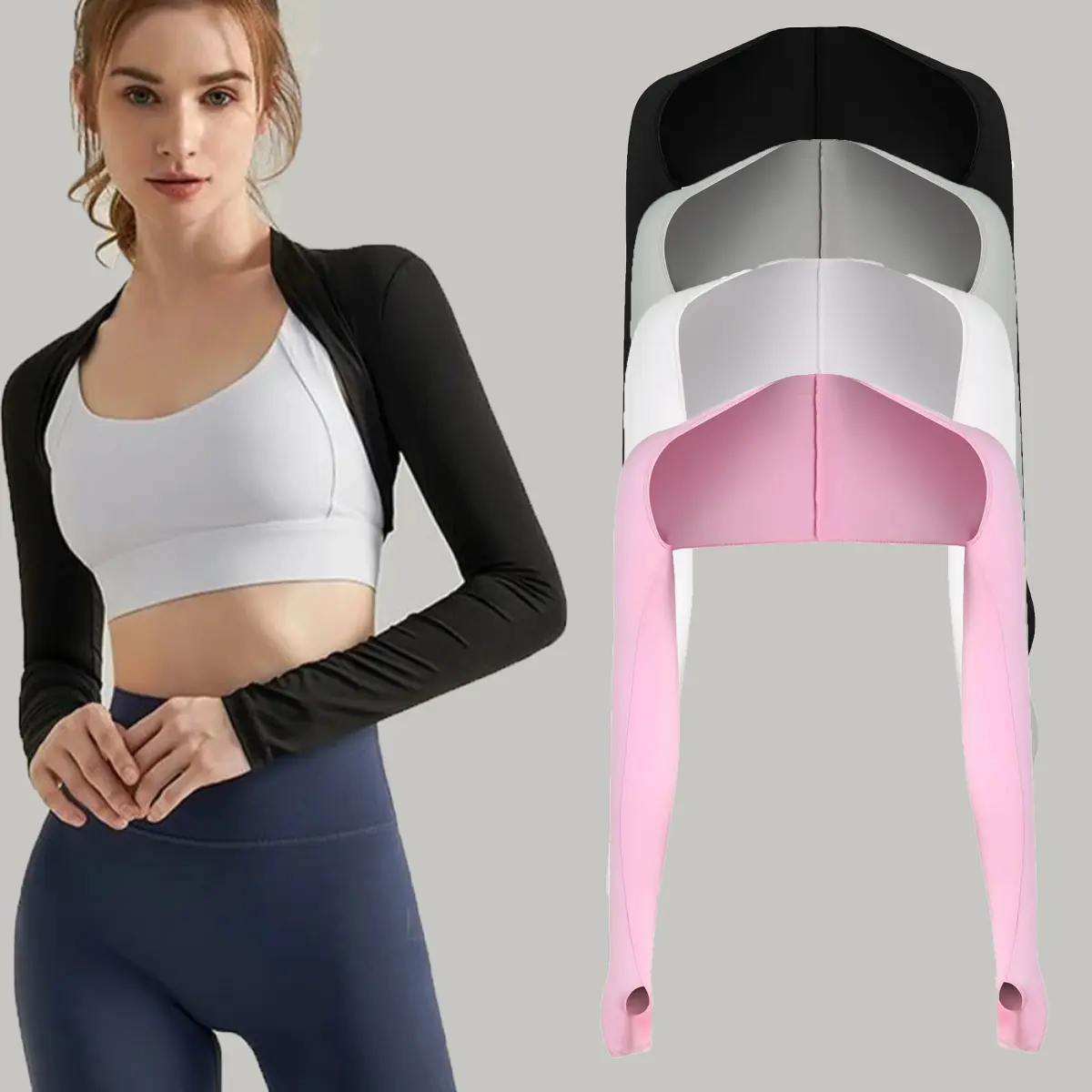 Women's 4-Piece Summer Short Shawl Activewear Set, UV Protection, Cooling, Short-Sleeve, Finger Hole Outdoor Arm Sleeves, Golf Sports Accessory, Outdoor Arm Sleeve
