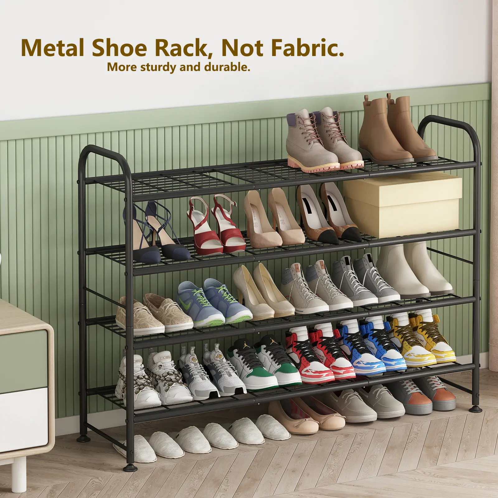 SUOERNUO 2/3/4 Tier Metal Shoe Rack Long Shoes Storage Organizer for Closet Entryway Black Grey Paint Adjustable Room Organizing Large Capacity Multip