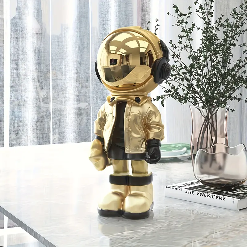 13.7x6.3x6.3in Golden Astronaut Resin Statue with Headphones - Resin Figures, Chic Home & Office Space-Themed Decor, Versatile Indoor/Outdoor Ornament, Ideal for Christmas
