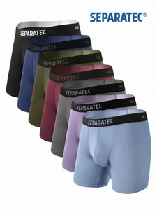 Separatec Men's Dual Pouch Boxer Briefs, Soft Bamboo Rayon Fabric, Stretchy Breathable Mensfashion Underwear, Plain Assorted Colors 3/4/6/7-Pack