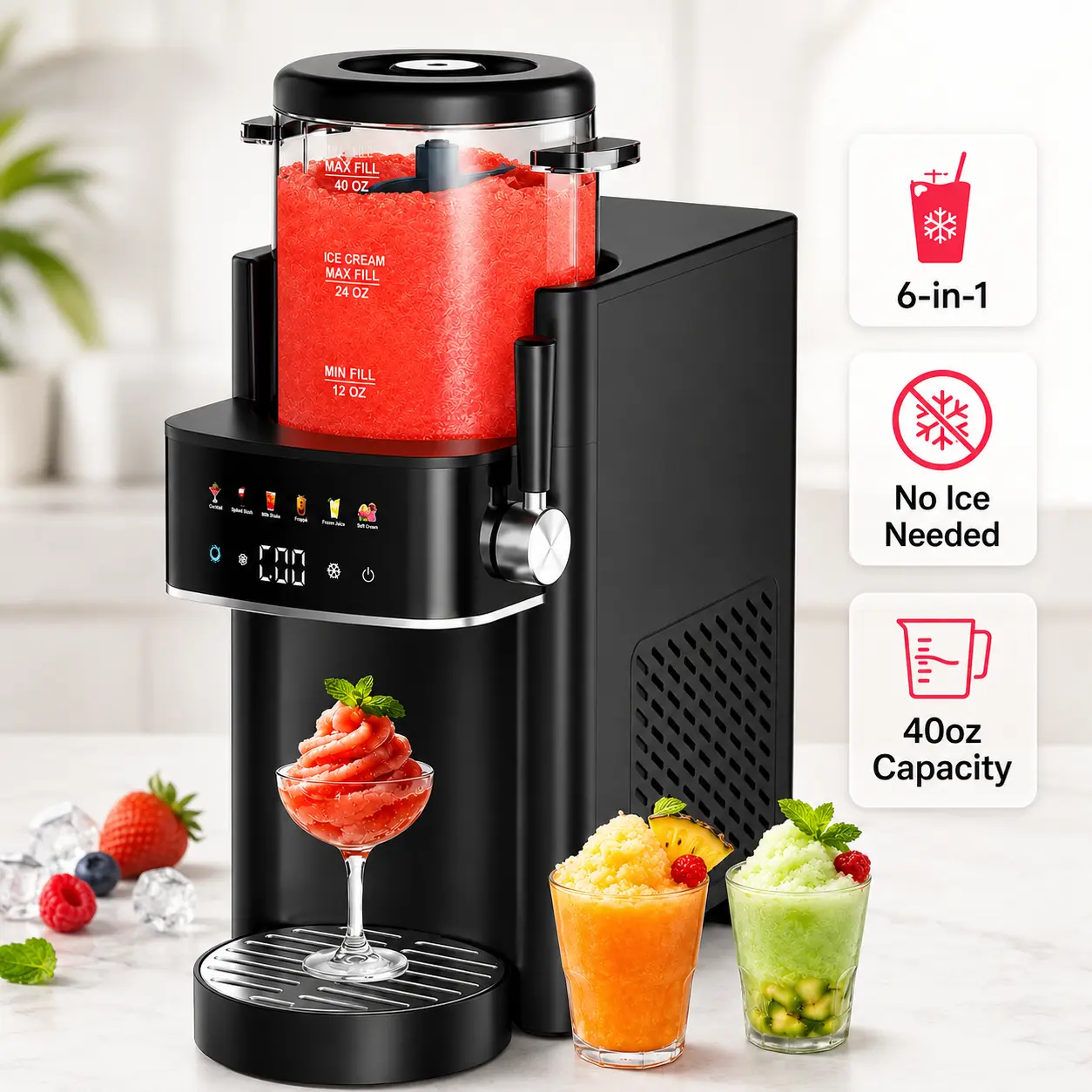 [2026 Upgraded] S1 Slushie Machine for Home, No Ice Needed Frozen Drink Maker with 6 Smart Presets, 40oz Countertop Slushy Maker for Margaritas, Milkshakes, Frappés, Summer Parties & College Apartments