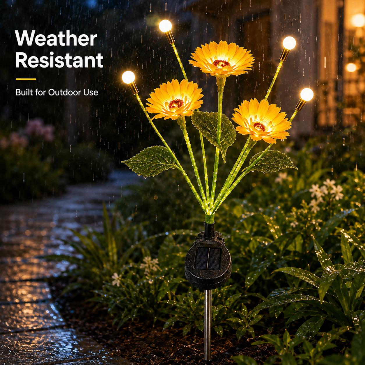 Solar Sunflower Look Decorative , 4-Head LED Solar-Powered Weather-Resistant Warm White Outdoor Landscape Stake  for Yard Patio Lawn Decor, Solar Decorative  motion angle wall butterfly flower Flickering Pumpkin Tea ip65 waterproof wide angle outdoor