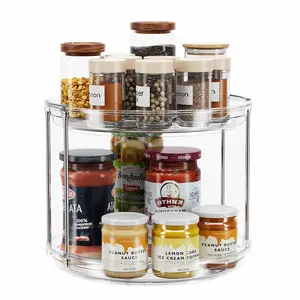 Lazy Susan Organizer, Rotating Spice Rack, 2 Tier Cabinet Storage, Kitchen Counter Organizer, Pantry Turntable Organizer, Clear Spice Storage, Bathroom Vanity Organizer, Medicine Cabinet Storage, Rotating Kitchen Rack, Countertop Organizer