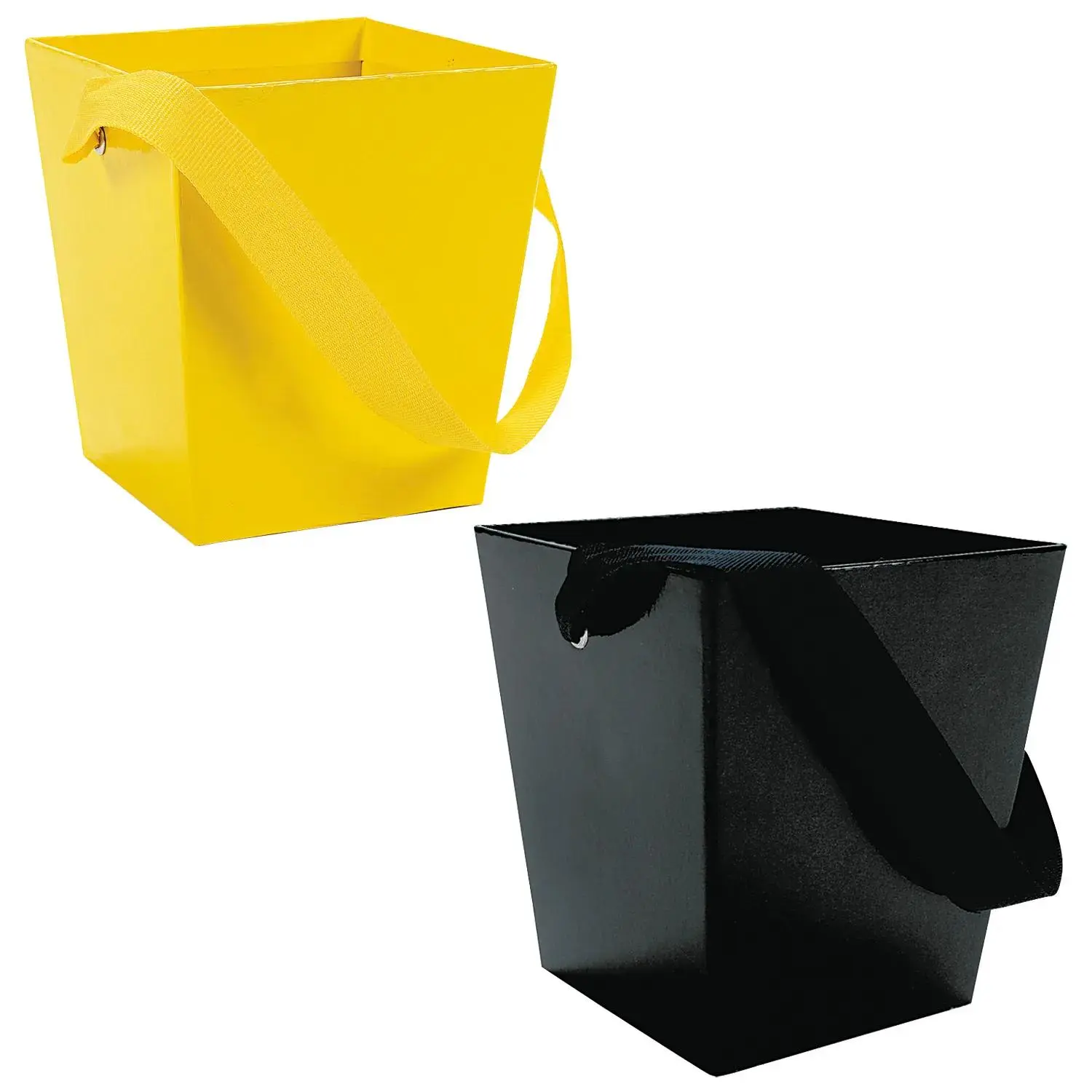 Multicolor Casual Cardboard Buckets Kit - 12 Pc. with Ribbon Handles, Includes 6 Black Cardboard Buckets, Fun for Holiday Parties & Any Occasion, 6 Cardboard Black Buckets With Ribbon Handle