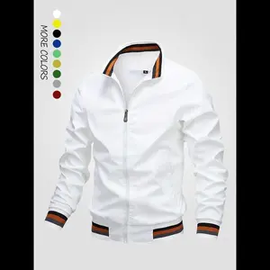 Men's Striped Trim Zip Up Varsity?Jacket,?Regular 2024 Mens Jacket, Streetwear Long Sleeve Pocket Baseball Jacket, Windbreaker Bomber Jacket, Men's Fall?Clothing for Daily Wear Tops