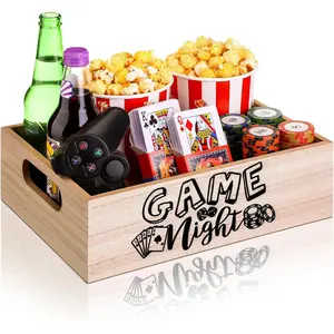 Movie Night Supplies Snack Trays with Handles  Wooden Movie  Basket for Theater Popcorn Bucket Bowl Box Container Family Room Decor( Night)