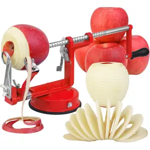 Apple Peeler Slicer Corer 3 In 1, Potato Peelers, Stainless Steel Heavy Duty with Suction Cup Base (vermilion) Kitchen Tool for Fruit & Potato