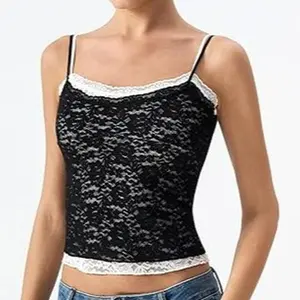 QINSEN Women's Double Layer Lace Camisole Tank Scoop Neck Summer Y2k Going Out Trendy Cami Shirt