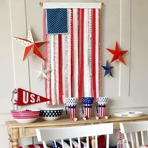 4th of July Decorations Outdoor Patriotic Memorial Day Decor, Independence Veterans Labor Day Hanging American Flag and Banner Wreath, Stars and Stripes Porch Sign Party Supplies, Patriotic Bunting
