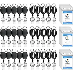 30 Pack Heavy Duty Retractable Badge Reel with  Vertical Name Badge ID Card Holders and Key Ring for Card  Badge Holder