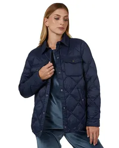32 Degrees Heat Women's Lightweight Poly-Fill Shirt Jacket | Quilted | Semi-Fitted | Snap Pockets, Dress Blue, X-Large