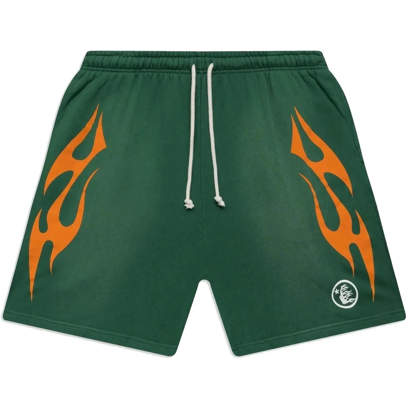 Hellstar Studios Flame Shorts Green, Authentic, Elastic Waist, Drawstring, Streetwear Shorts, Casual Everyday Bottoms