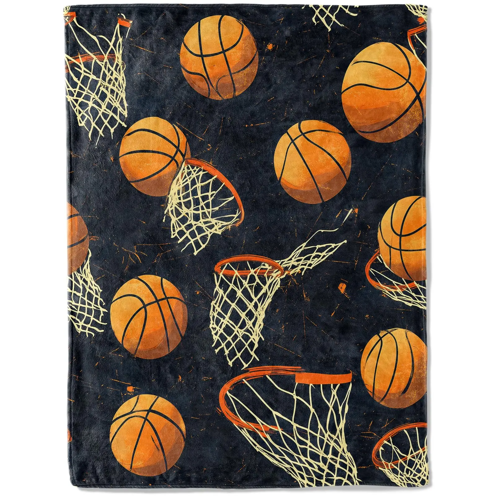 Basketball Flannel Throw Blanket - Lightweight, Breathable, Modern, Durable, Anti-Pilling, Dynamic Sports Design with Swishing Hoops, 152cm×203cm(60×80in), Suitable for Grandparents, Adults, Children, Camping Use, 122Cm×81Cm（32X48in）