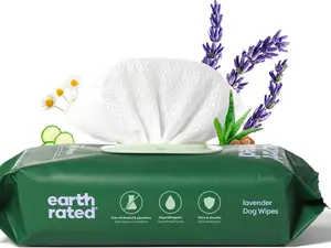 Earth Rated Dog Wipes, Hypoallergenic, 3-in-1 Cleaning and Hydrating, for Grooming Paws, Body and Butt, Lavender Scented, 100 Count