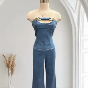 Set Jean Mía - Blue Denim Top and Pants Ensemble as Shown